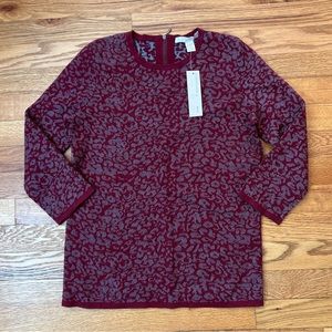 NWT Belford Sweater Leopard Print Metallic Maroon Silver Zip Lightweight Sz S